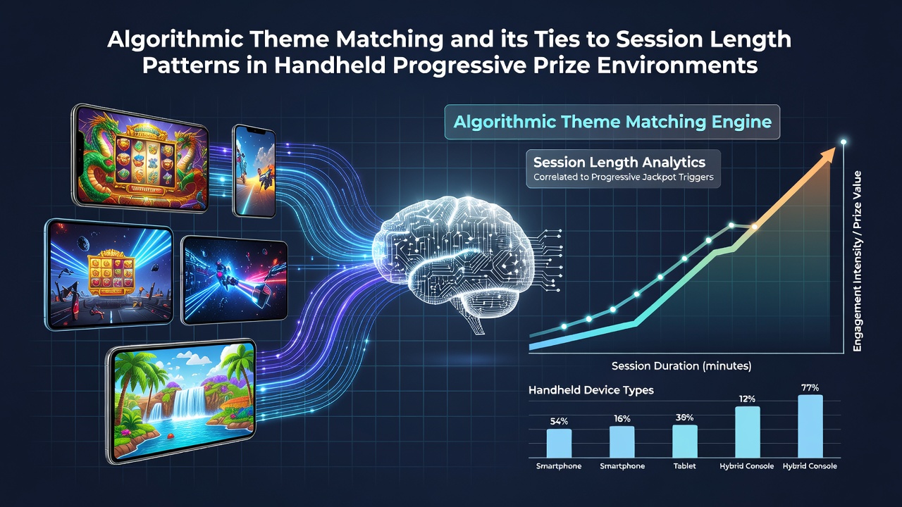 Mobile device displaying progressive jackpot slots with algorithmic theme recommendations