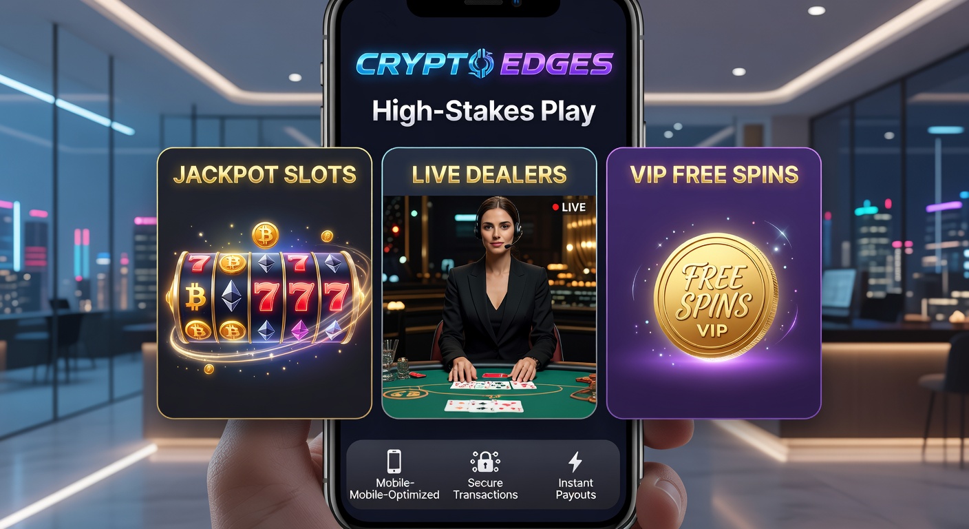 Dynamic mobile screen showing jackpot slot wins with cryptocurrency transactions highlighted, live dealer table, and VIP spins interface