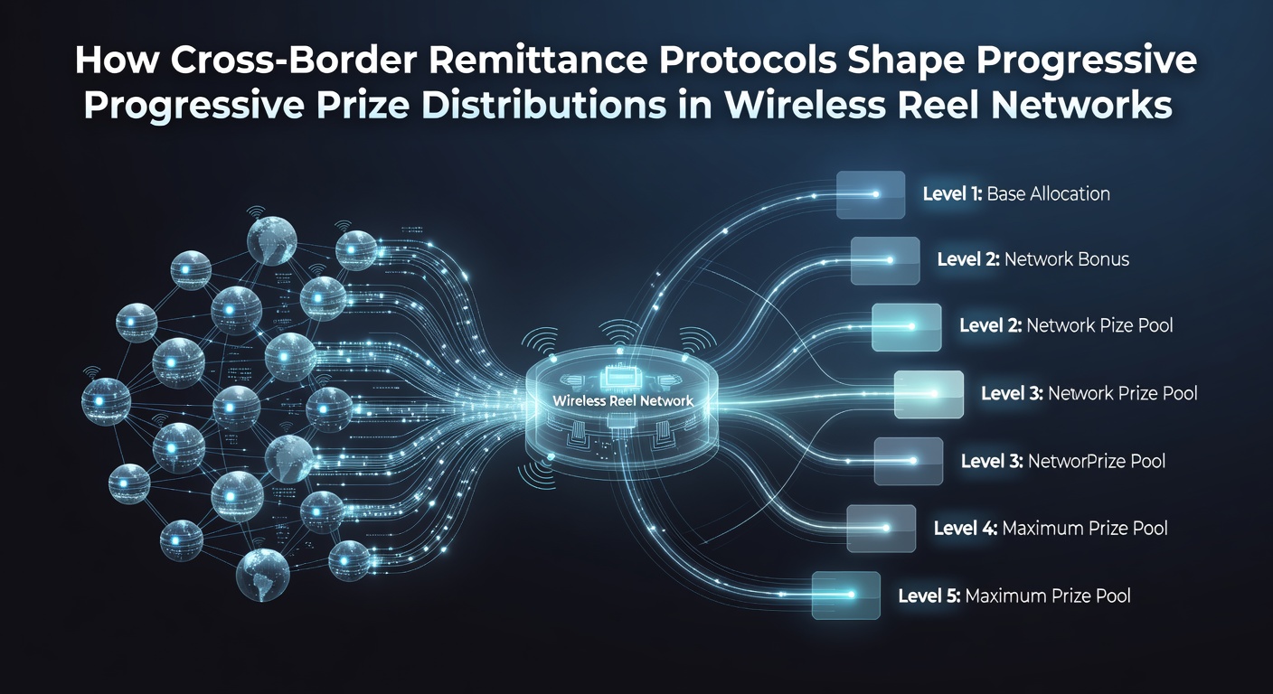 Diagram illustrating cross-border remittance flows into wireless reel network prize pools