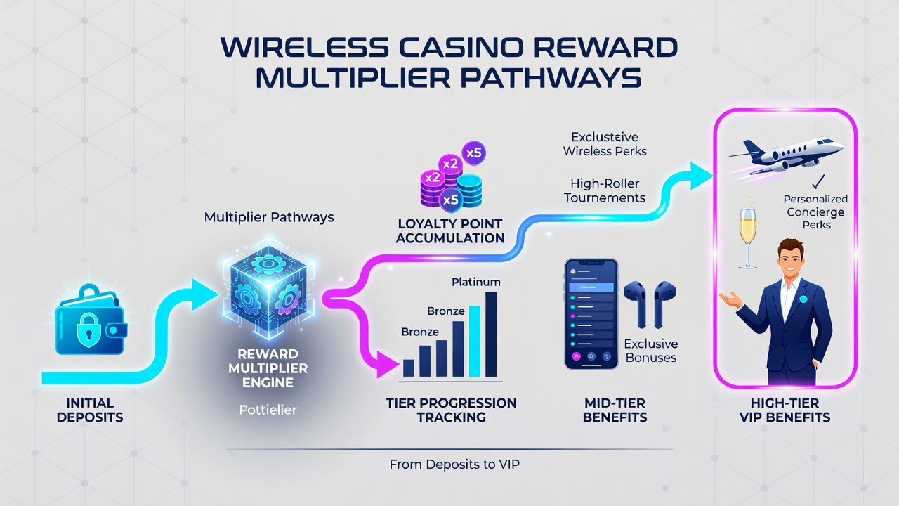VIP tier progression screen on a tablet displaying accumulated multipliers and upcoming benefits
